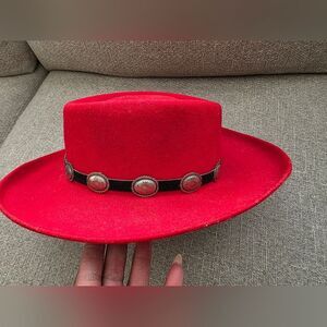 Red Felt Concho Belted Western Hat Cowboy Sz M Fiesta Santa Barbara 21'